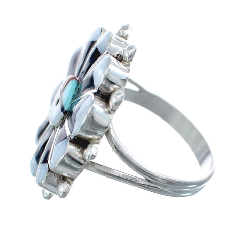 Zuni Sun and Flower Multicolor Multistone Inlay Ring Size 7-1/2 AX126150
